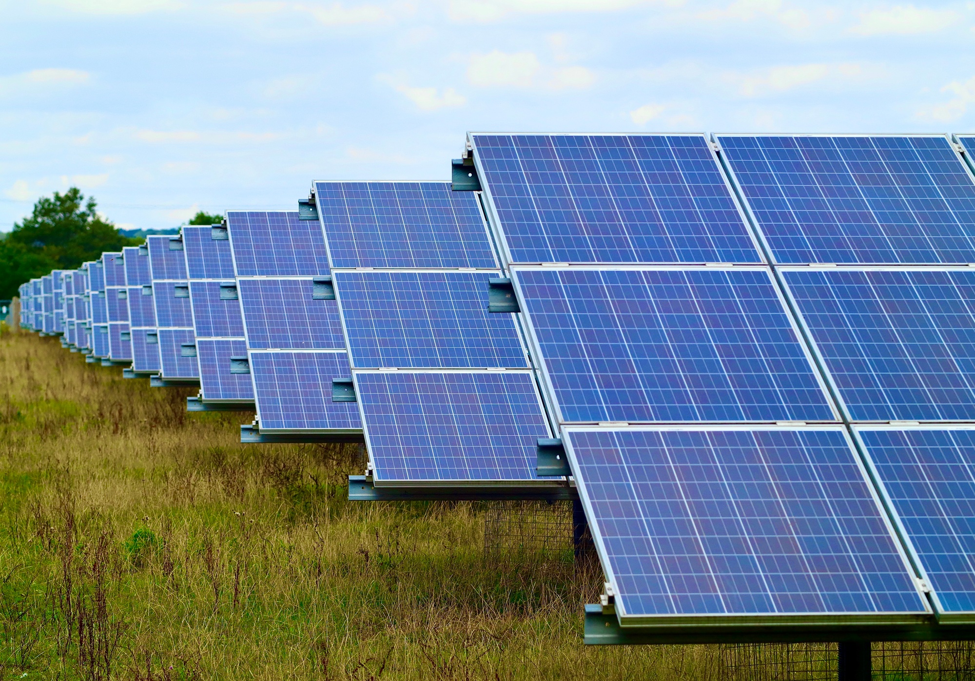 Eco-friendly solar panels in a line